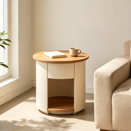 Modern Round Accent Side Table with Storage Shelf